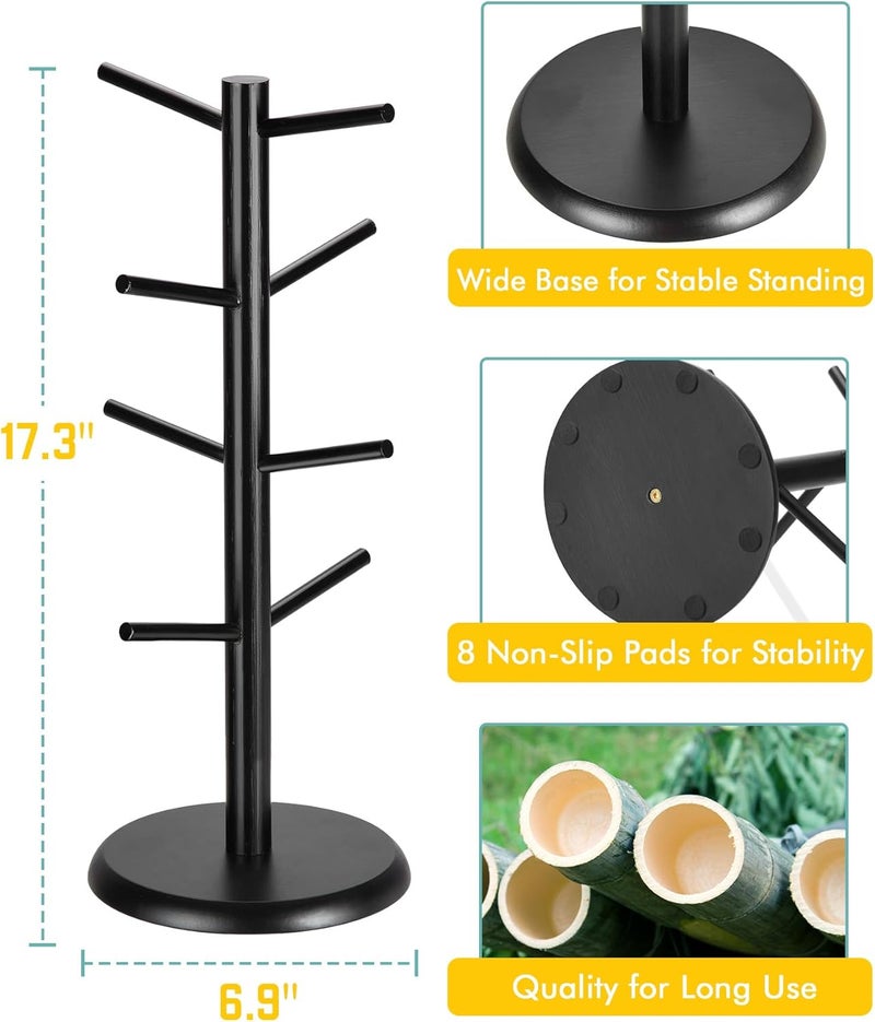 Lorbro Coffee Mug Tree with 8 Hooks, Mug Tree Stand, Wooden Coffee Cup Holder, Countertop Mug Tree, Mug Stand Kitchen Organizer, Cafe Accessories Decor & Kitchen Organizer Storage Stand (Black) - Image 4